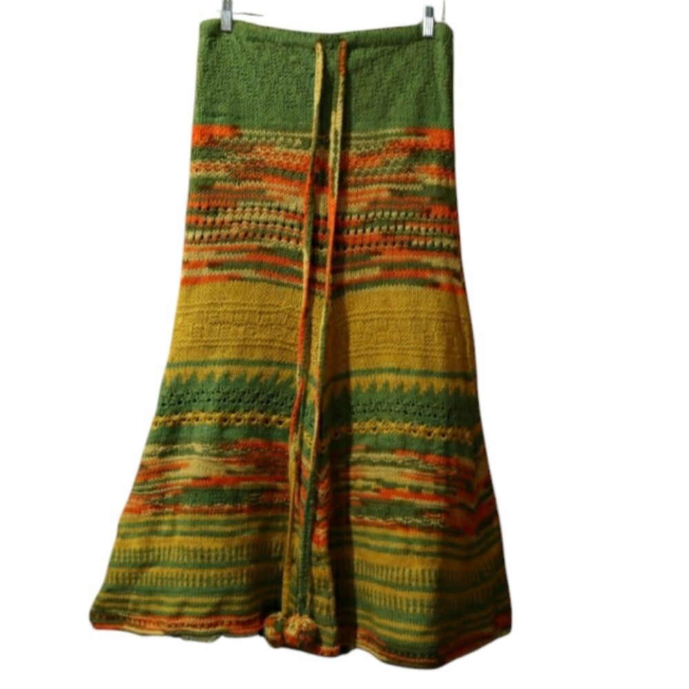 Vintage Handmade Boho Knit Maxi Skirt Fall Winter Cozy Hippie Festival LG